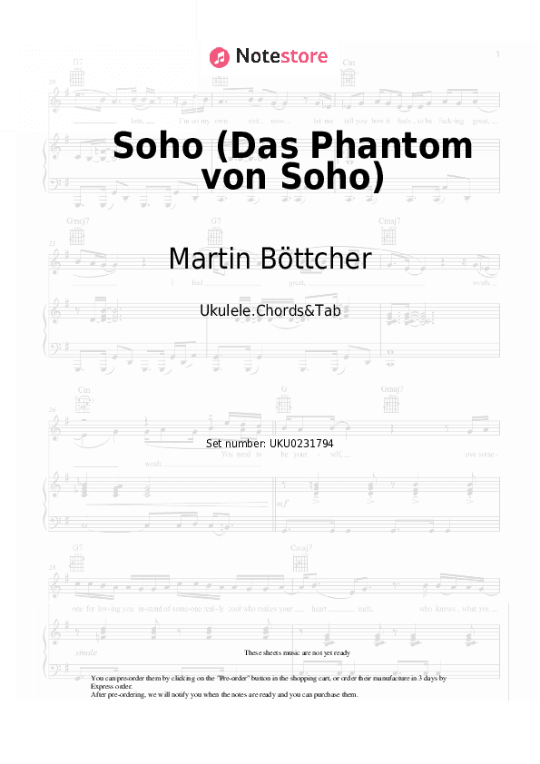 Soho (Das Phantom von Soho) - Martin Böttcher Ukulele Sheet Music - Ukulele.Chords&Tab