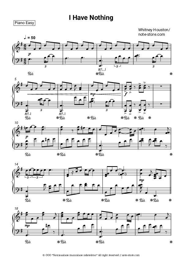 I Have Nothing - Whitney Houston Piano Sheet Music Easy - Piano.Easy