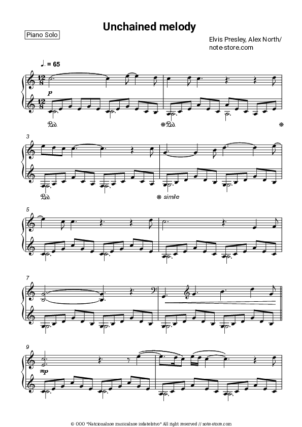 Unchained melody - Elvis Presley Piano Sheet Music - Piano.Solo