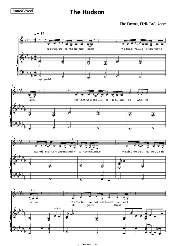 The Hudson - The Favors, FINNEAS, Ashe Piano Sheet Music with the Voice part - Piano&Vocal