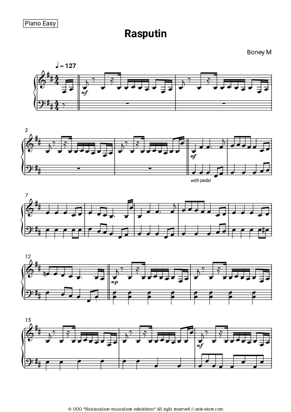 Rasputin - Boney M Piano Sheet Music Easy - Piano.Easy