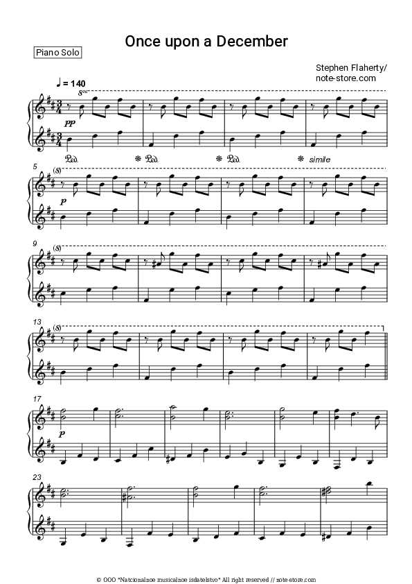 Once Upon a December (from 'Anastasia') - Stephen Flaherty Piano Sheet Music - Piano.Solo