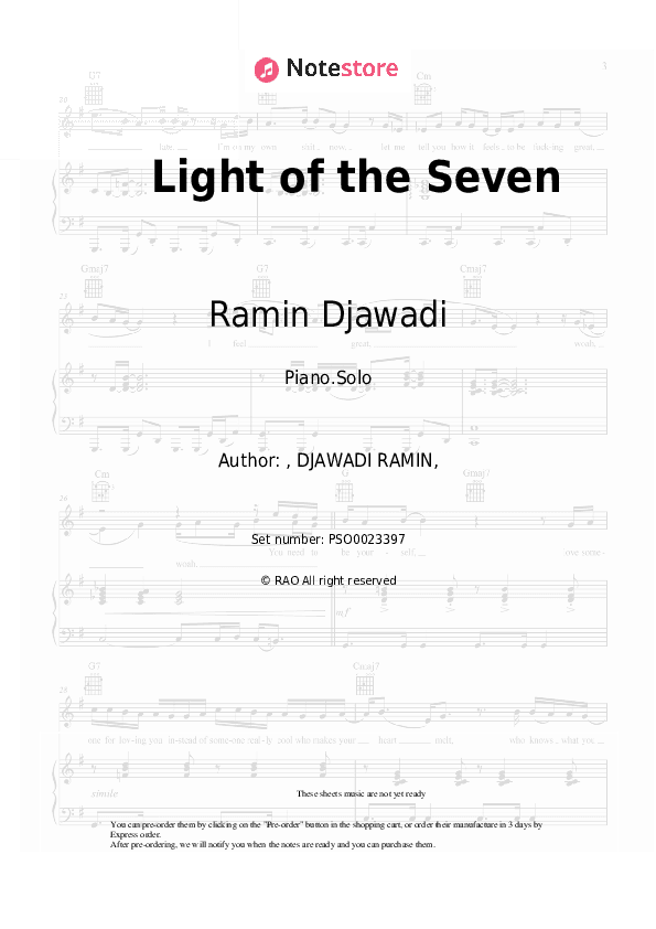 Light of the Seven - Ramin Djawadi Piano Sheet Music - Piano.Solo