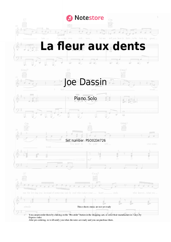 La fleur aux dents - Joe Dassin Piano Sheet Music - Piano.Solo