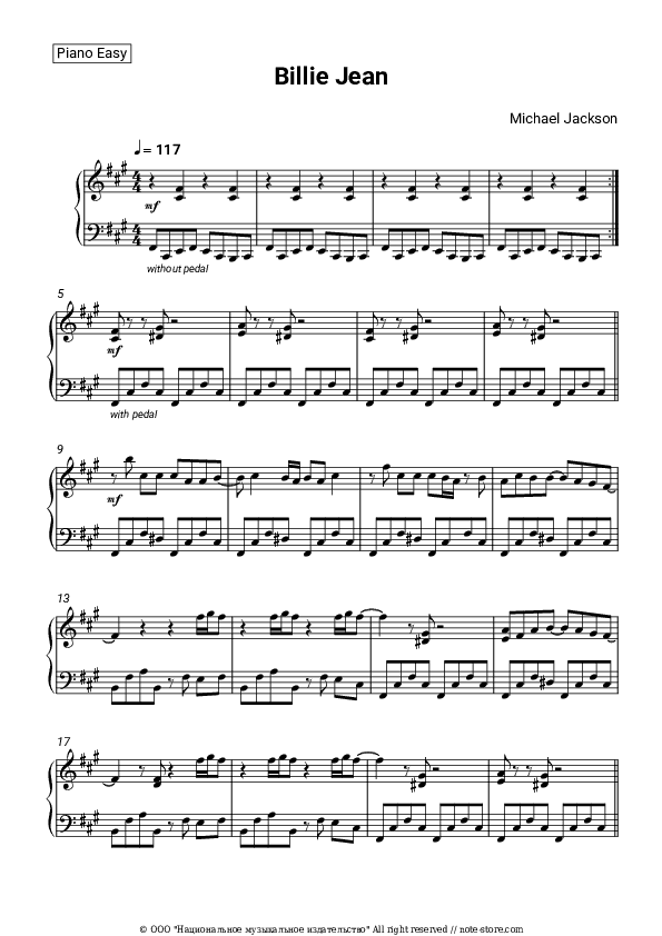 Billie Jean - Michael Jackson Piano Sheet Music Easy - Piano.Easy