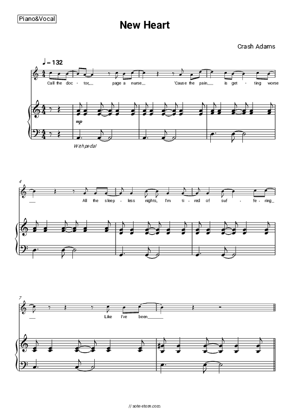 New Heart - Crash Adams Piano Sheet Music with the Voice part - Piano&Vocal