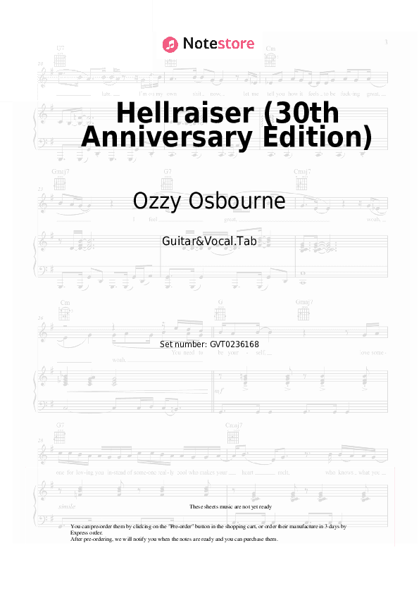 Hellraiser (30th Anniversary Edition) - Ozzy Osbourne, Motörhead, Lemmy Chords and Voice - Guitar&Vocal.Tab