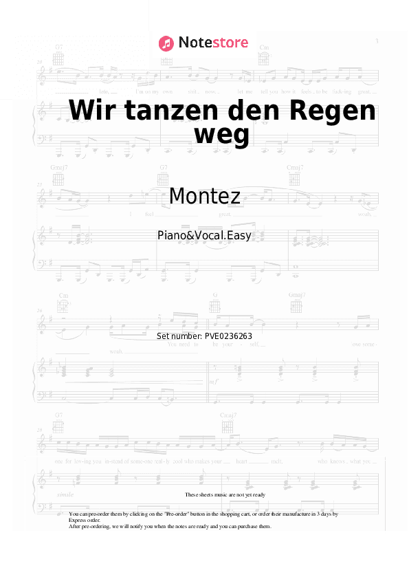 Wir tanzen den Regen weg - Montez Piano Sheet Music Easy and Vocal - Piano&Vocal.Easy
