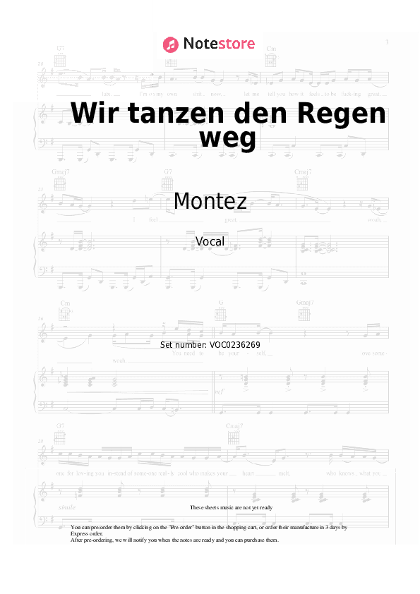 Wir tanzen den Regen weg - Montez Vocal Sheet Music - Vocal