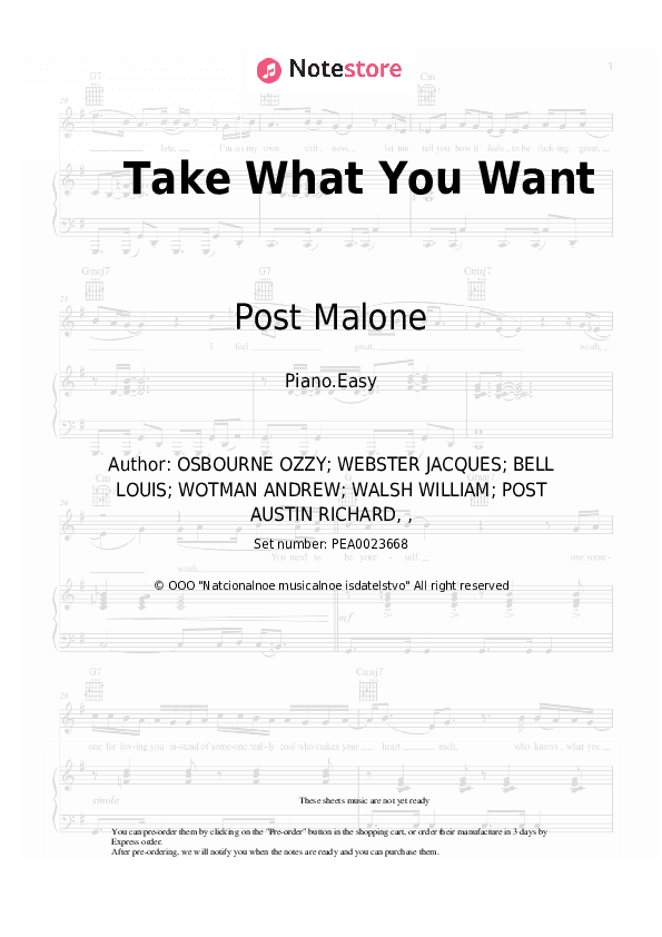 Take What You Want - Post Malone, Travis Scott, Ozzy Osbourne Piano Sheet Music Easy - Piano.Easy