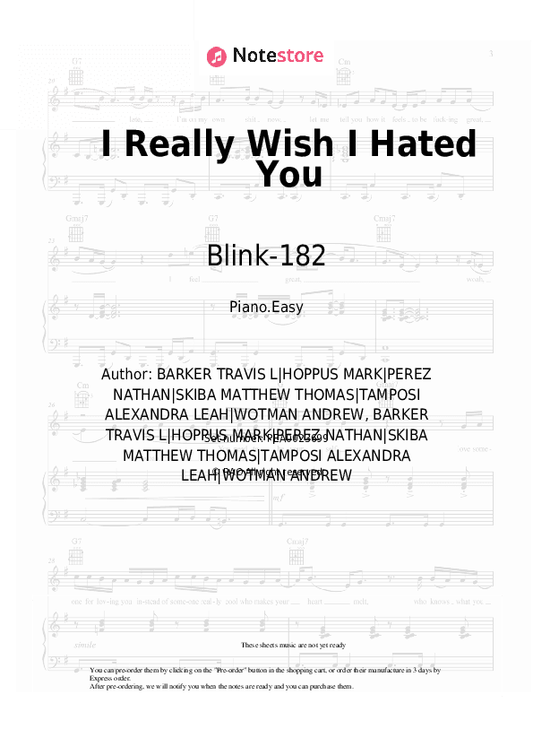 I Really Wish I Hated You - Blink-182 Piano Sheet Music Easy - Piano.Easy