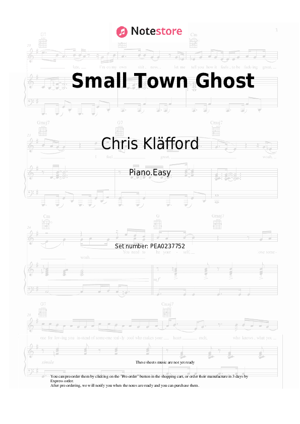 Small Town Ghost - Chris Kläfford Piano Sheet Music Easy - Piano.Easy