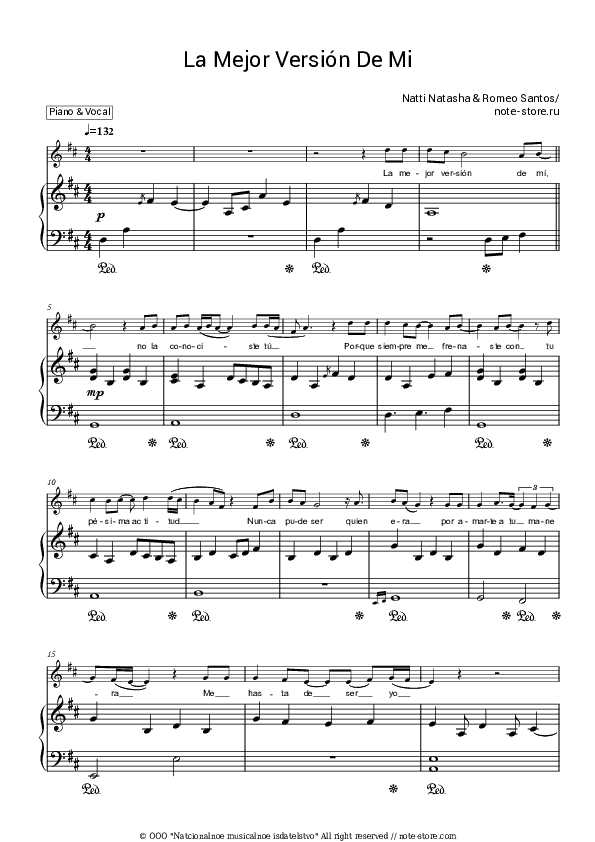 La Mejor Versión De Mi - Natti Natasha, Romeo Santos Piano Sheet Music with the Voice part - Piano&Vocal