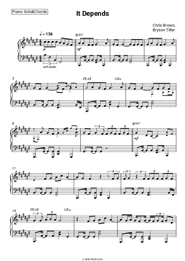 It Depends - Chris Brown, Bryson Tiller Piano Sheet Music and Chords - Piano.Solo&Chords