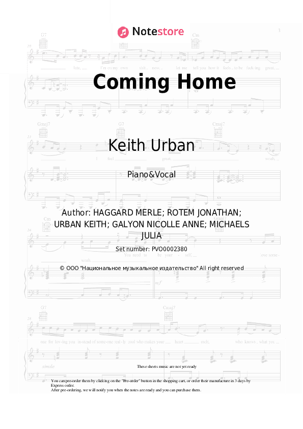 Coming Home - Keith Urban, Julia Michaels Piano Sheet Music with the Voice part - Piano&Vocal