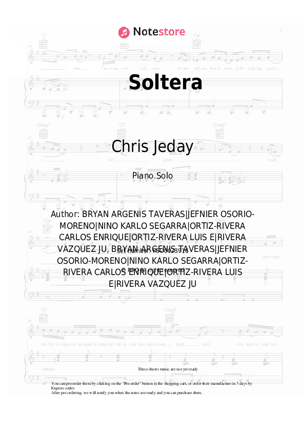 Soltera - Chris Jeday, Gaby Music, Lunay Piano Sheet Music - Piano.Solo