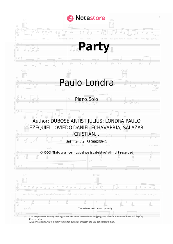 Party - Paulo Londra, A Boogie wit da Hoodie Piano Sheet Music - Piano.Solo