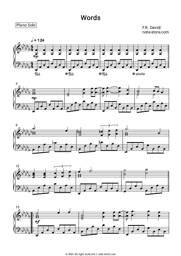 Words - F. R. David Piano Sheet Music - Piano.Solo