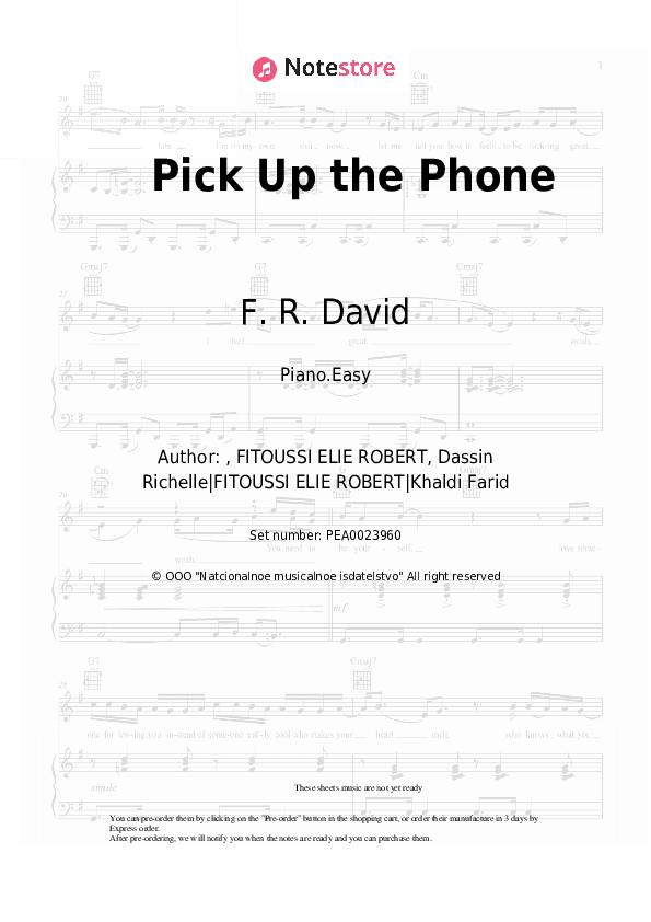 Pick Up the Phone - F. R. David Piano Sheet Music Easy - Piano.Easy