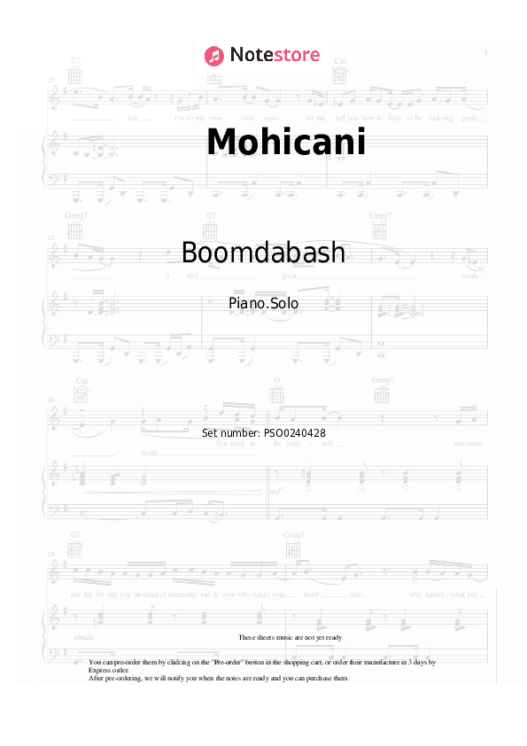 Mohicani - Boomdabash, Baby K Piano Sheet Music - Piano.Solo