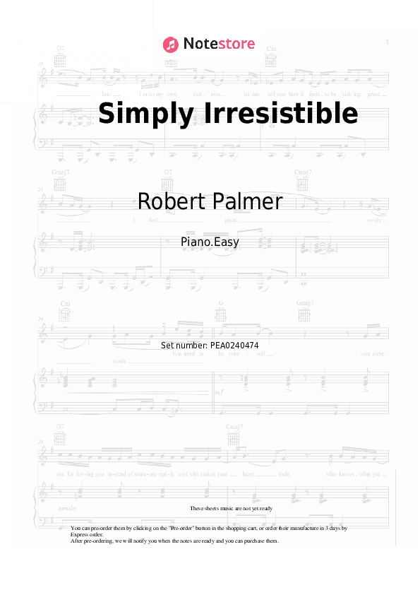 Simply Irresistible - Robert Palmer Piano Sheet Music Easy - Piano.Easy