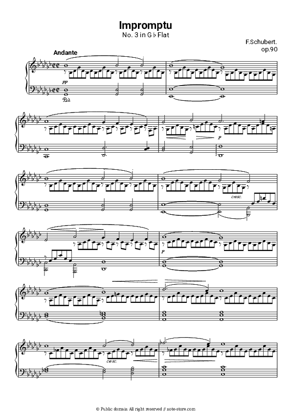 Impromptu No.3 Andante In G Flat, D.899 Op.90 - Franz Schubert Piano Sheet Music - Piano.Solo