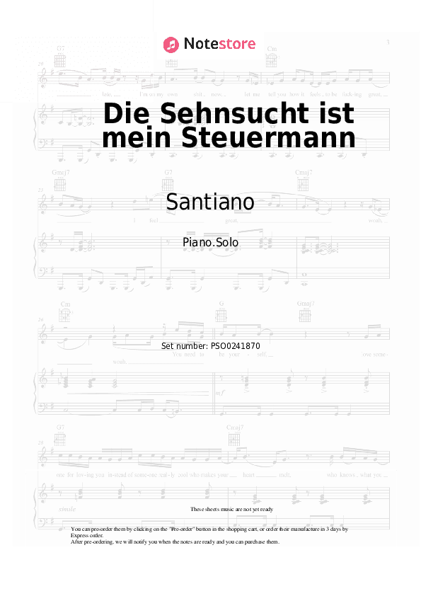 Die Sehnsucht ist mein Steuermann - Santiano Piano Sheet Music - Piano.Solo