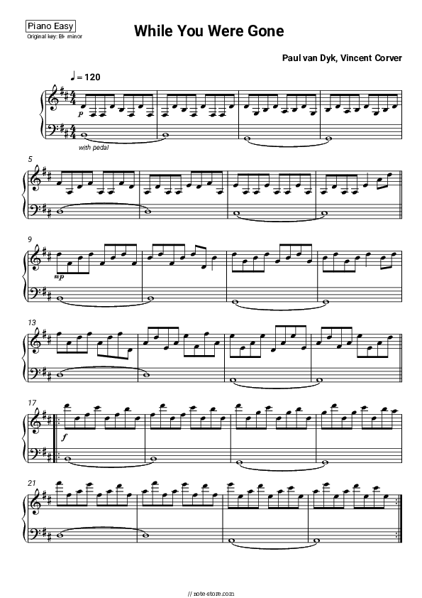 While You Were Gone - Paul van Dyk, Vincent Corver Piano Sheet Music Easy - Piano.Easy