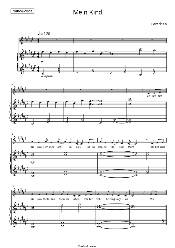 Mein Kind - Herzchen Piano Sheet Music with the Voice part - Piano&Vocal