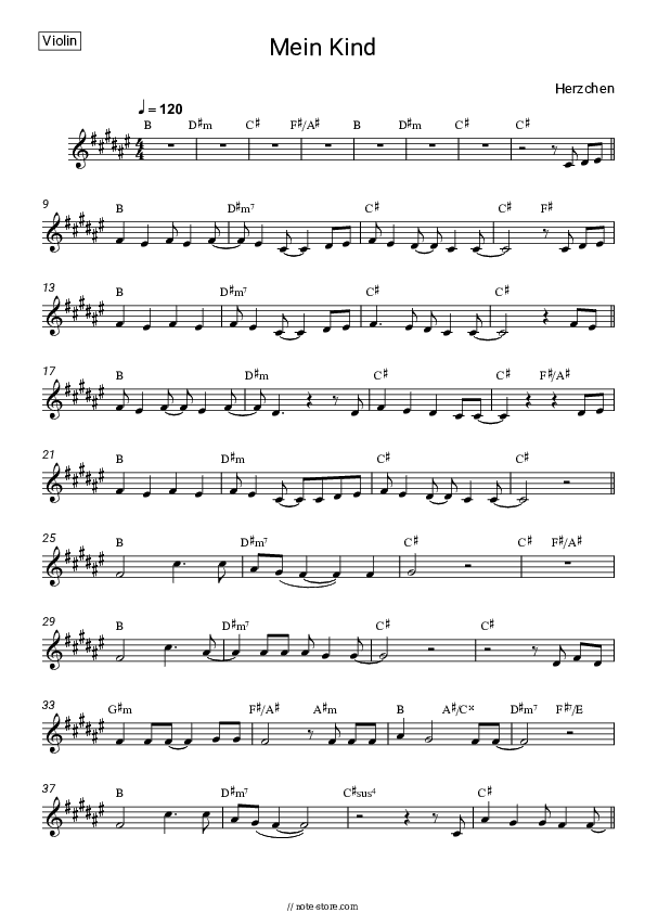 Mein Kind - Herzchen Violin Sheet Music - Violin