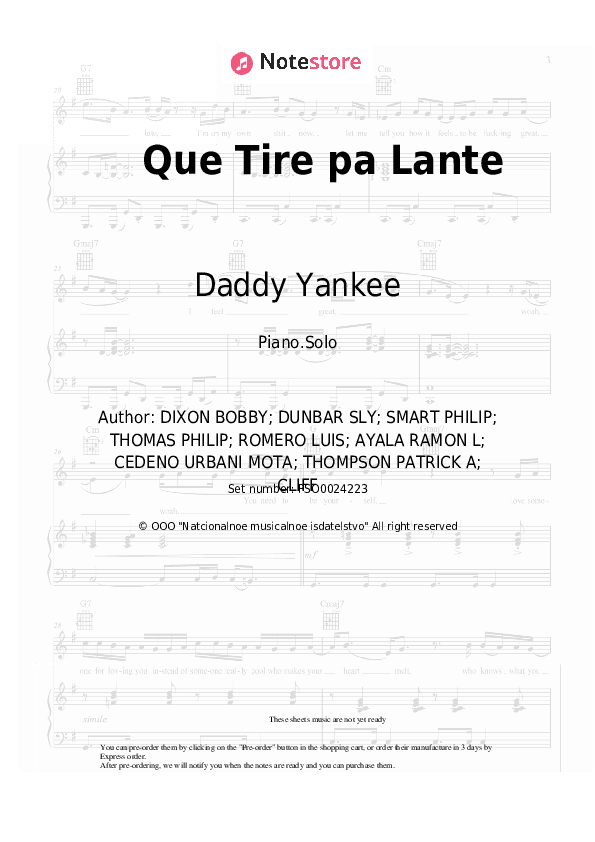 Que Tire pa Lante - Daddy Yankee Piano Sheet Music - Piano.Solo