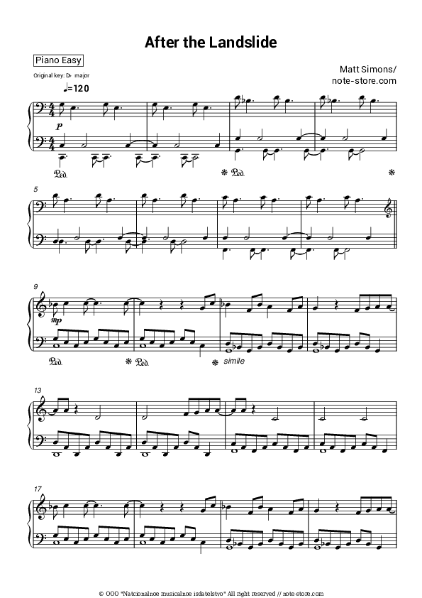 After the Landslide - Matt Simons Piano Sheet Music Easy - Piano.Easy