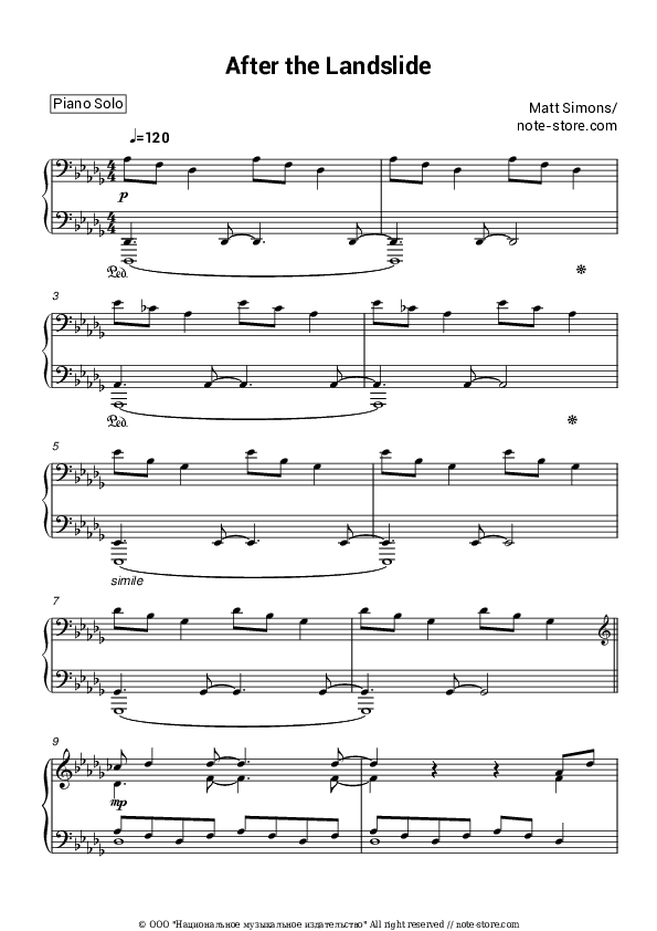 After the Landslide - Matt Simons Piano Sheet Music - Piano.Solo