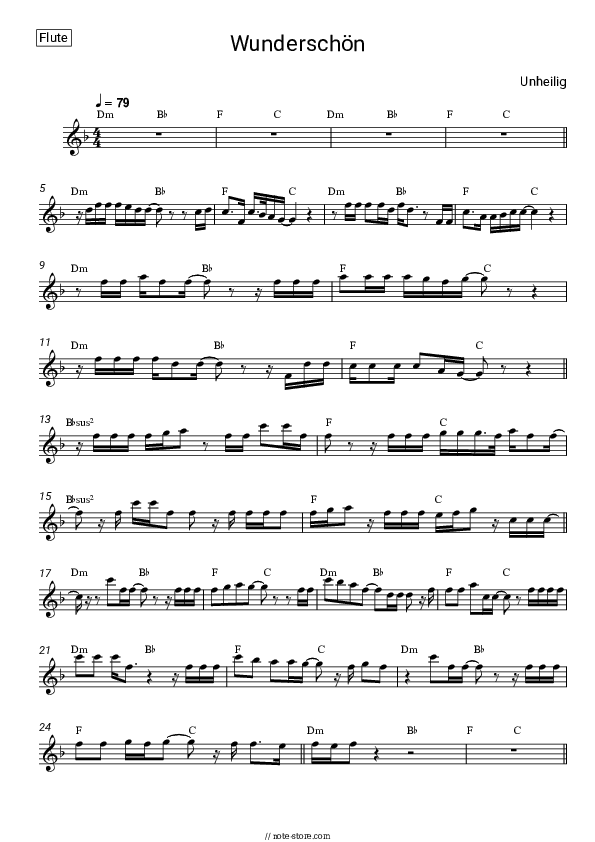 Wunderschön - Unheilig Flute Sheet Music - Flute