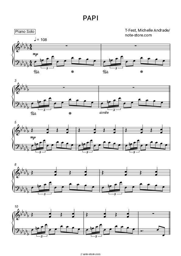 PAPI - T-Fest, Michelle Andrade Piano Sheet Music - Piano.Solo
