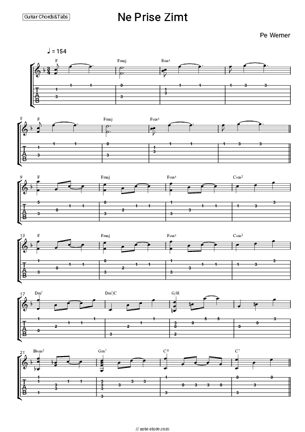 Ne Prise Zimt - Pe Werner Chords and Tabs - Guitar.Chords&Tabs