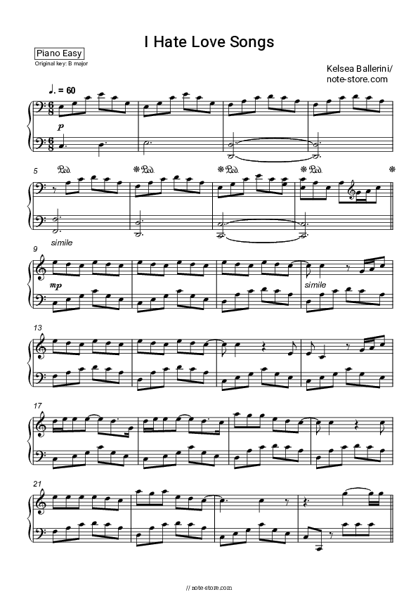 I Hate Love Songs - Kelsea Ballerini Piano Sheet Music Easy - Piano.Easy