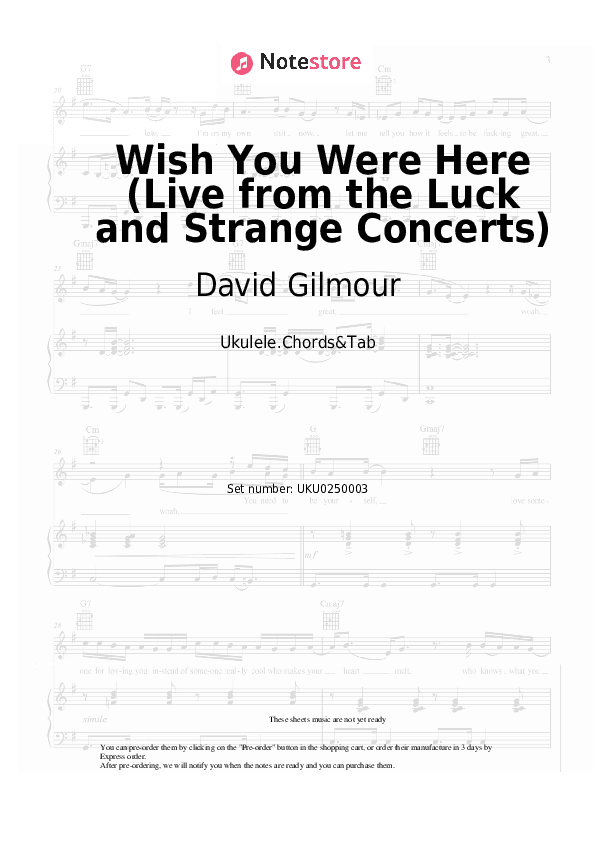 Wish You Were Here (Live from the Luck and Strange Concerts) - David Gilmour Ukulele Sheet Music - Ukulele.Chords&Tab