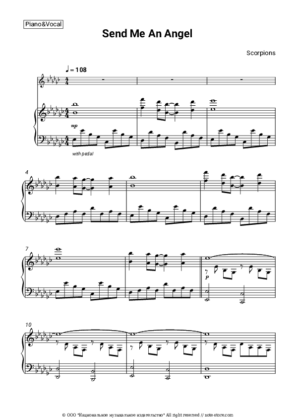 Send Me An Angel - Scorpions Piano Sheet Music with the Voice part - Piano&Vocal