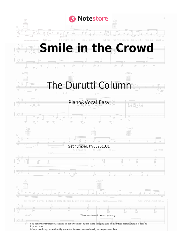 Smile in the Crowd - The Durutti Column Piano Sheet Music Easy and Vocal - Piano&Vocal.Easy