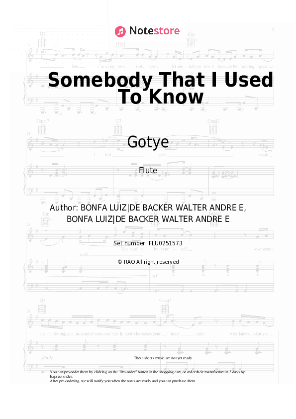 Somebody That I Used To Know - Gotye, Kimbra Flute Sheet Music - Flute