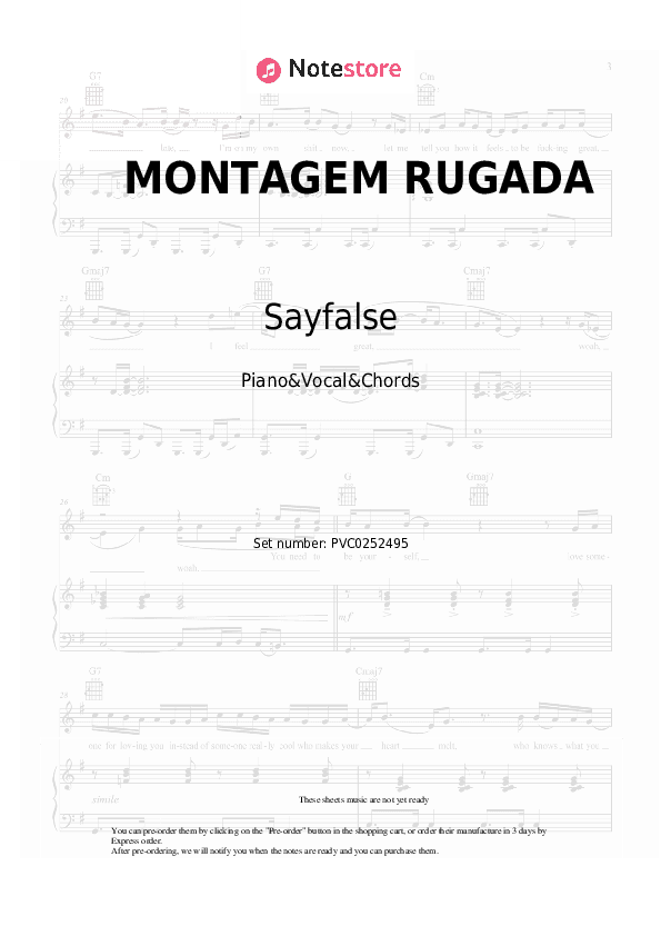 MONTAGEM RUGADA - Sayfalse, Cape, JXNDRO Piano Sheet Music with the Vocal and Chords - Piano&Vocal&Chords