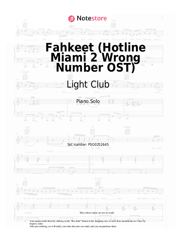Fahkeet (Hotline Miami 2 Wrong Number OST) - Light Club Piano Sheet Music - Piano.Solo