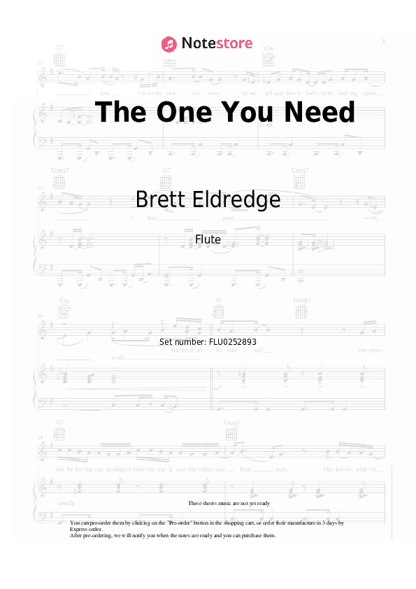 The One You Need - Brett Eldredge Flute Sheet Music - Flute