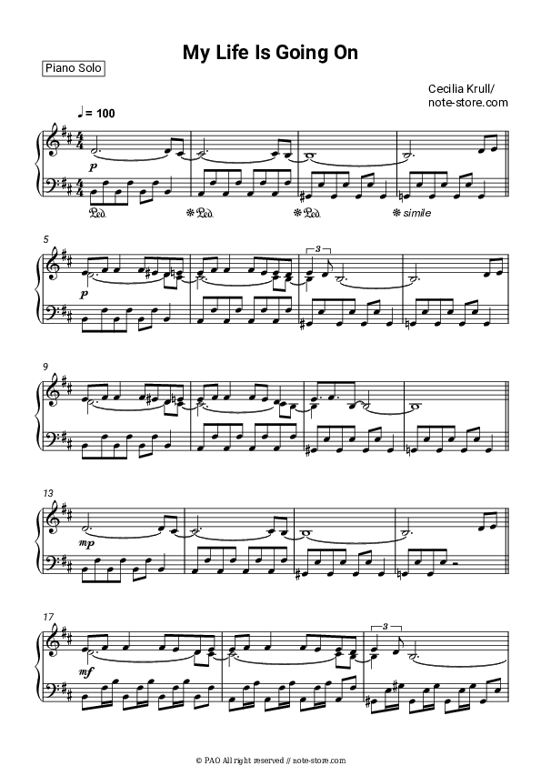 My Life Is Going On - Cecilia Krull Piano Sheet Music - Piano.Solo