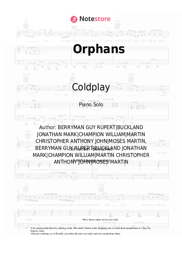Orphans - Coldplay Piano Sheet Music - Piano.Solo