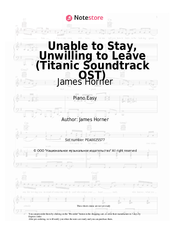 Unable to Stay, Unwilling to Leave (Titanic Soundtrack OST) - James Horner Piano Sheet Music Easy - Piano.Easy