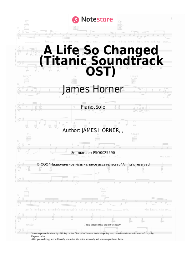 A Life So Changed (Titanic Soundtrack OST) - James Horner Piano Sheet Music - Piano.Solo