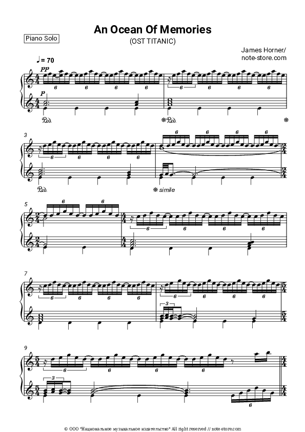 An Ocean of Memories (Titanic Soundtrack OST) - James Horner Piano Sheet Music - Piano.Solo