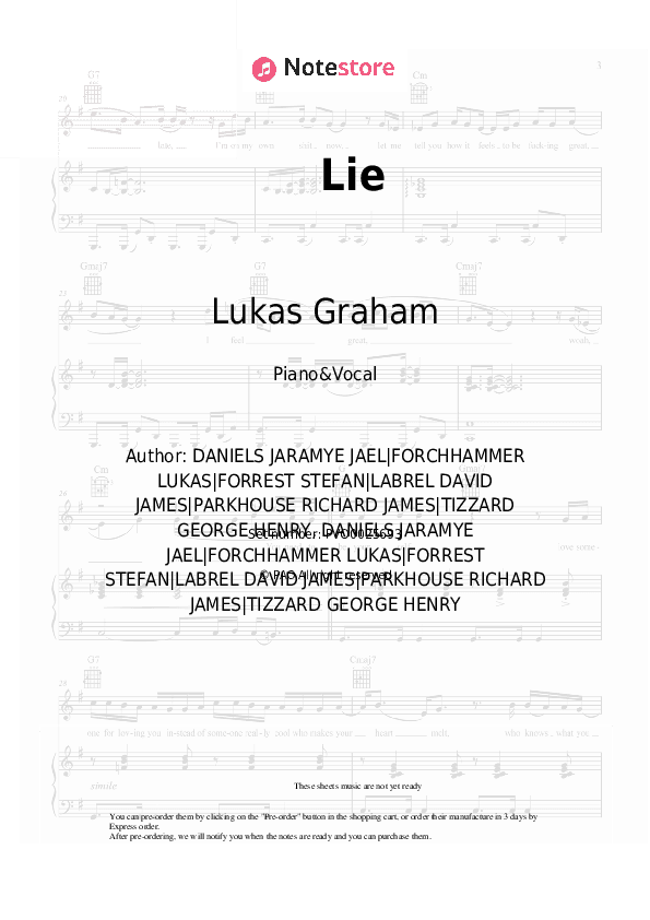 Lie - Lukas Graham Piano Sheet Music with the Voice part - Piano&Vocal